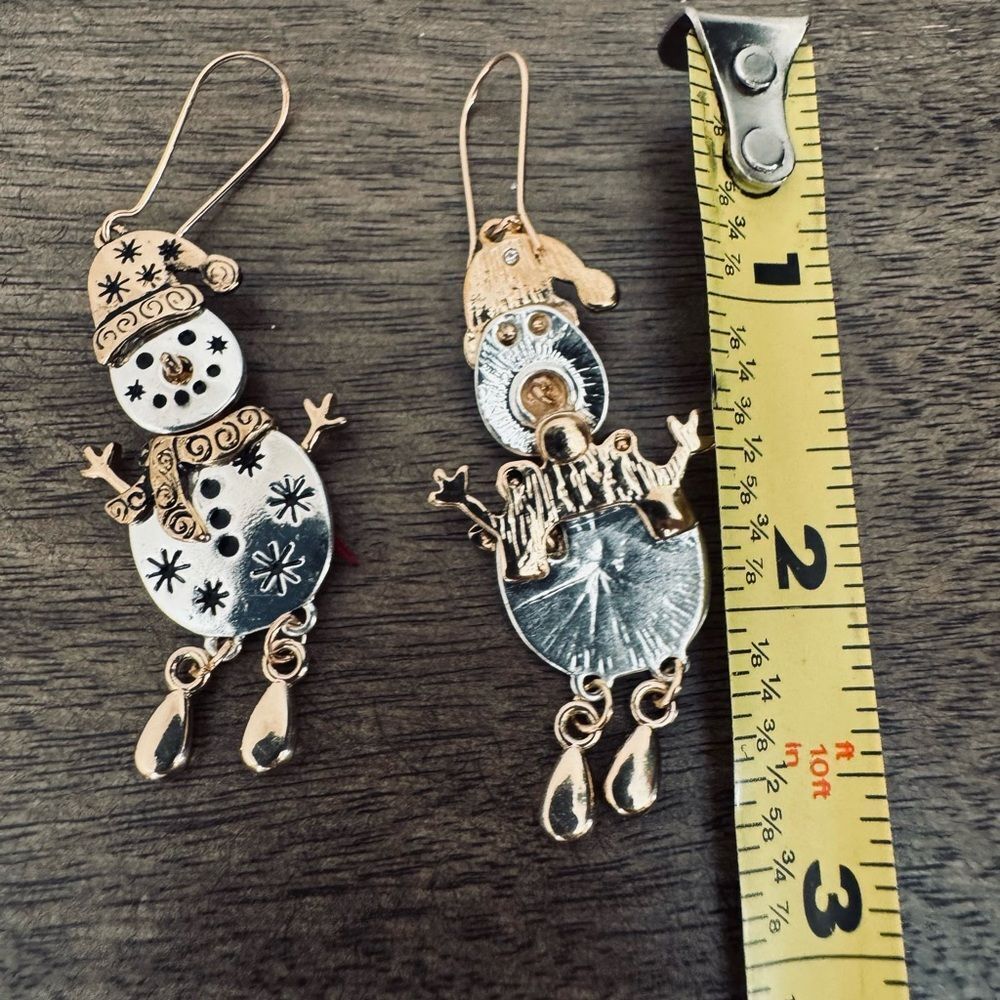 Snowman Metallic Two-Tone Christmas Holiday Earrings - Picture 2 of 2